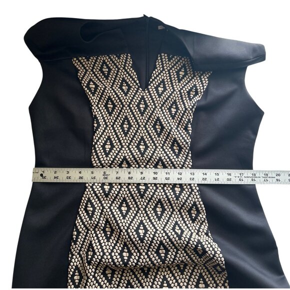 Established 1962 Black & Tan Print Sheath Dress Size 16 Cap Sleeves Back Zipper - Picture 7 of 12